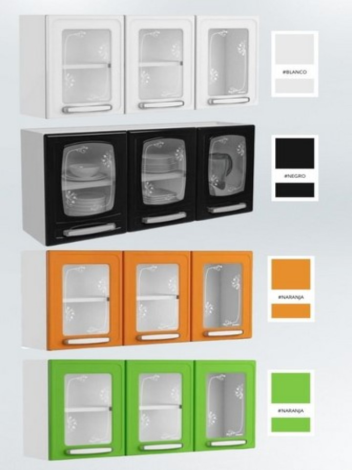 Armario de Cocina Areo de 3 Puertas de Metal y Vidrio con DiseNo