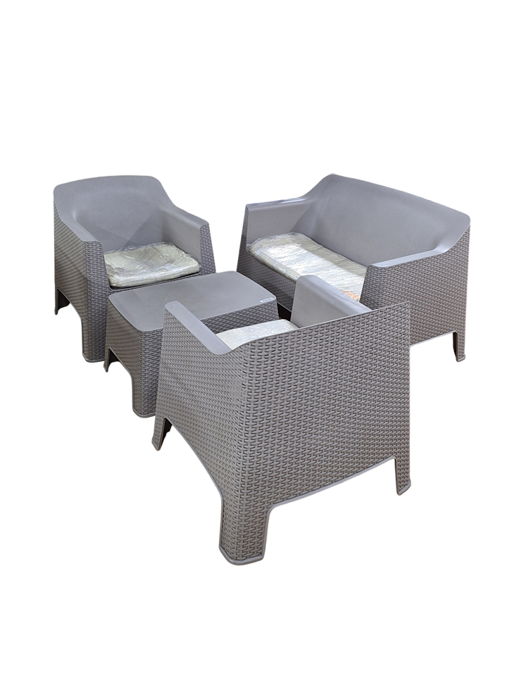 JGO.DE SOFA 4PTZ ESTILO TERRAZA CON COJINES GRIS