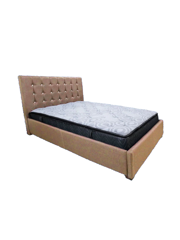 Cama 4 6 tapizada con botones brillantes color Chocolate
