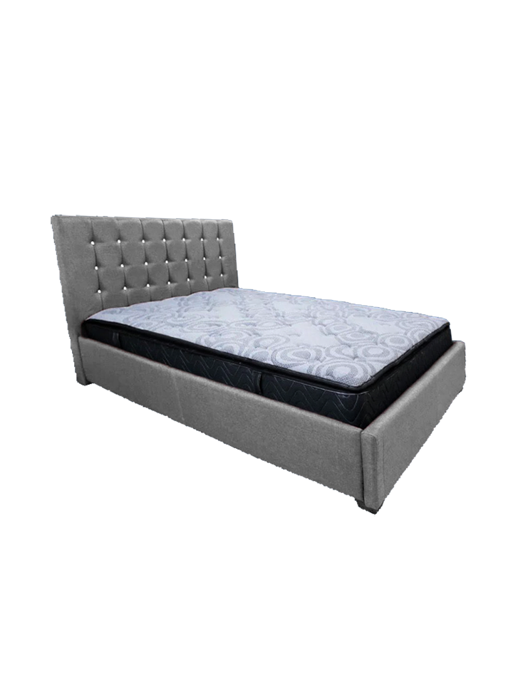Cama 4 6 tapizada con botones brillantes color Gris Claro