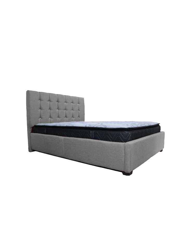 Cama King tapizada con botones brillantes color Gris