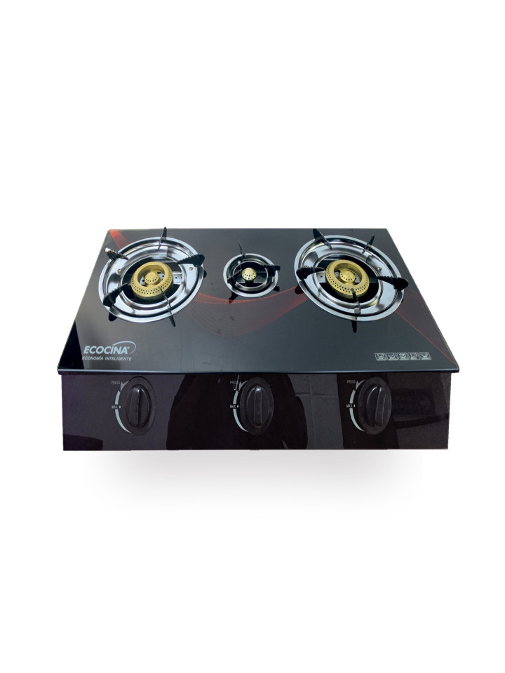 Estufa de Mesa a Gas de 3 Quemadores IML QH-A3 Acabado Vidrio