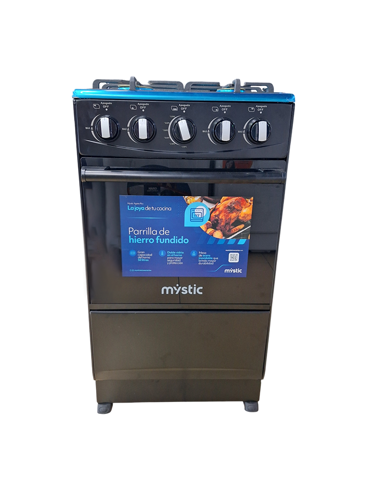 ESTUFA  MYSTIC AGATA PLUS 4Q NEGRA  PARRILLA HIERRO COLADO